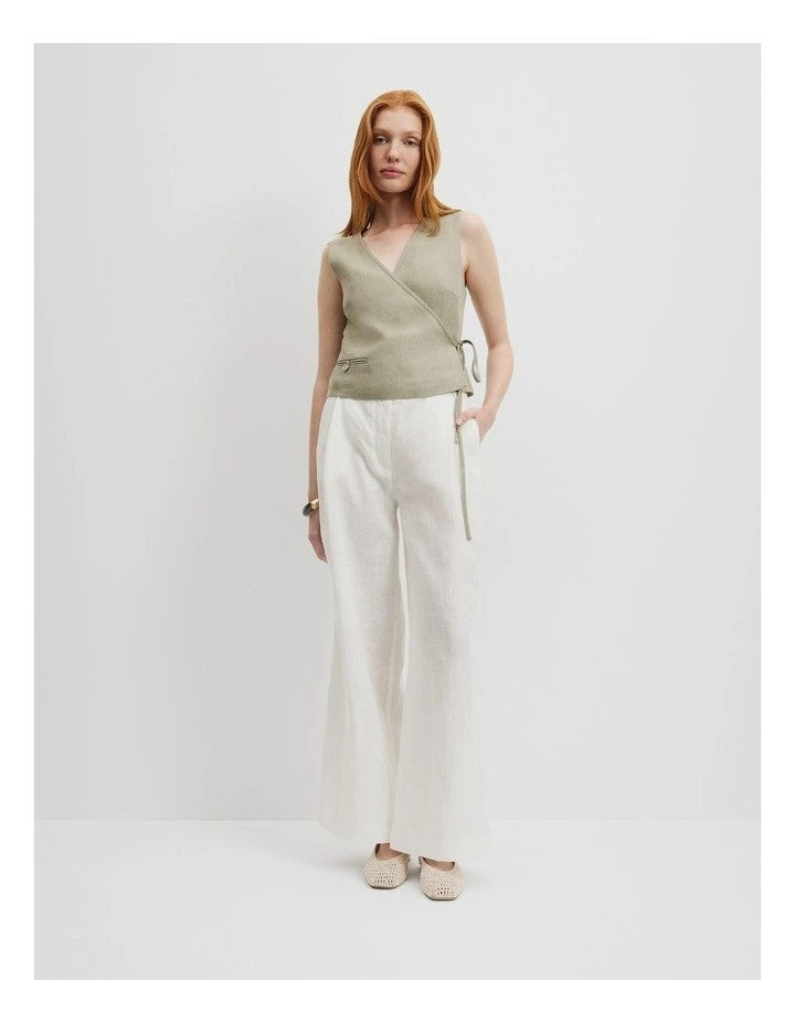 COUNTRY ROAD Organically Grown Linen Yarn Dyed Pants - size 16 - RRP  $199.00