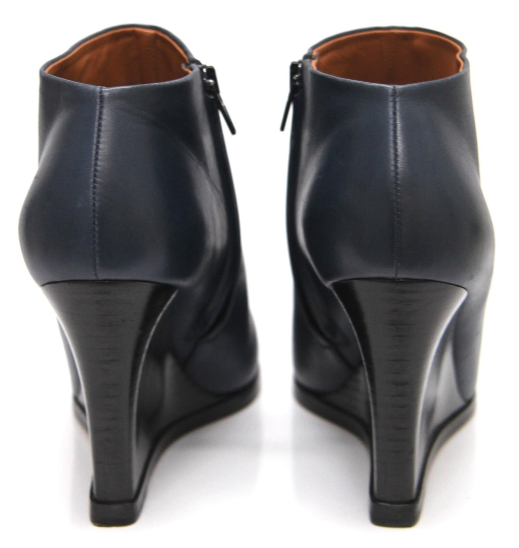 CELINE Navy Leather Wedge Ankle Boots - size 38.5 - AU 8
