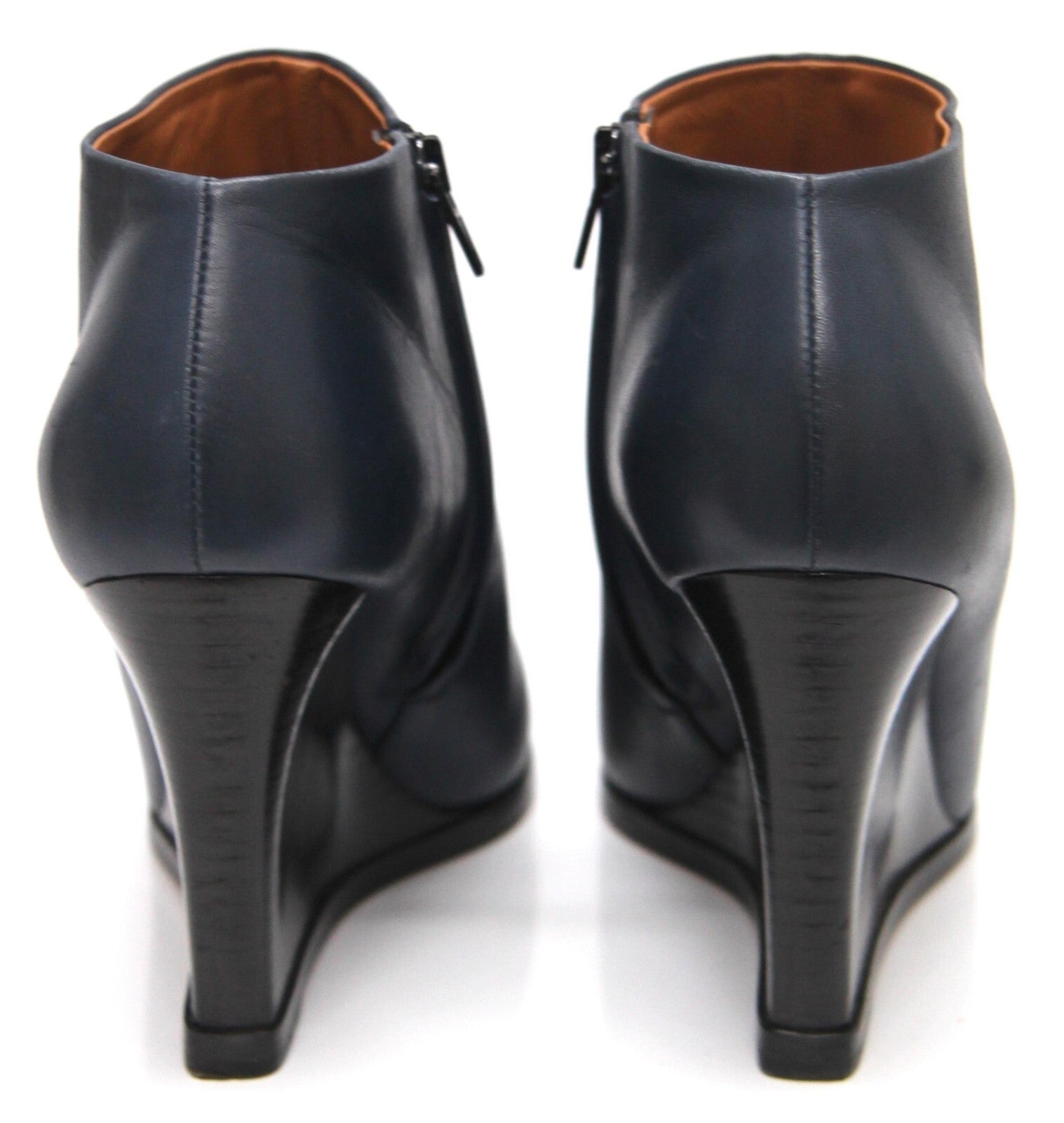 CELINE Navy Leather Wedge Ankle Boots - size 38.5 - AU 8