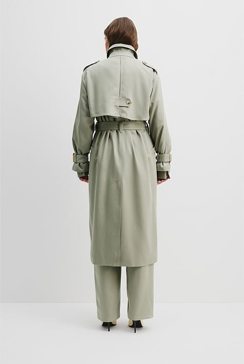 COUNTRY ROAD Longline Trench Coat - Dark Pistachio - size L - XL - RRP $399.00