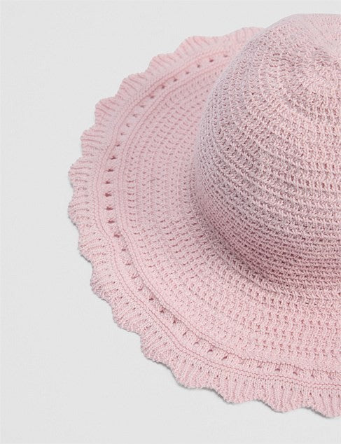 COUNTRY ROAD Organic Cotton Knit Bucket Hat - Baby - Pink & White - RRP  $49.95