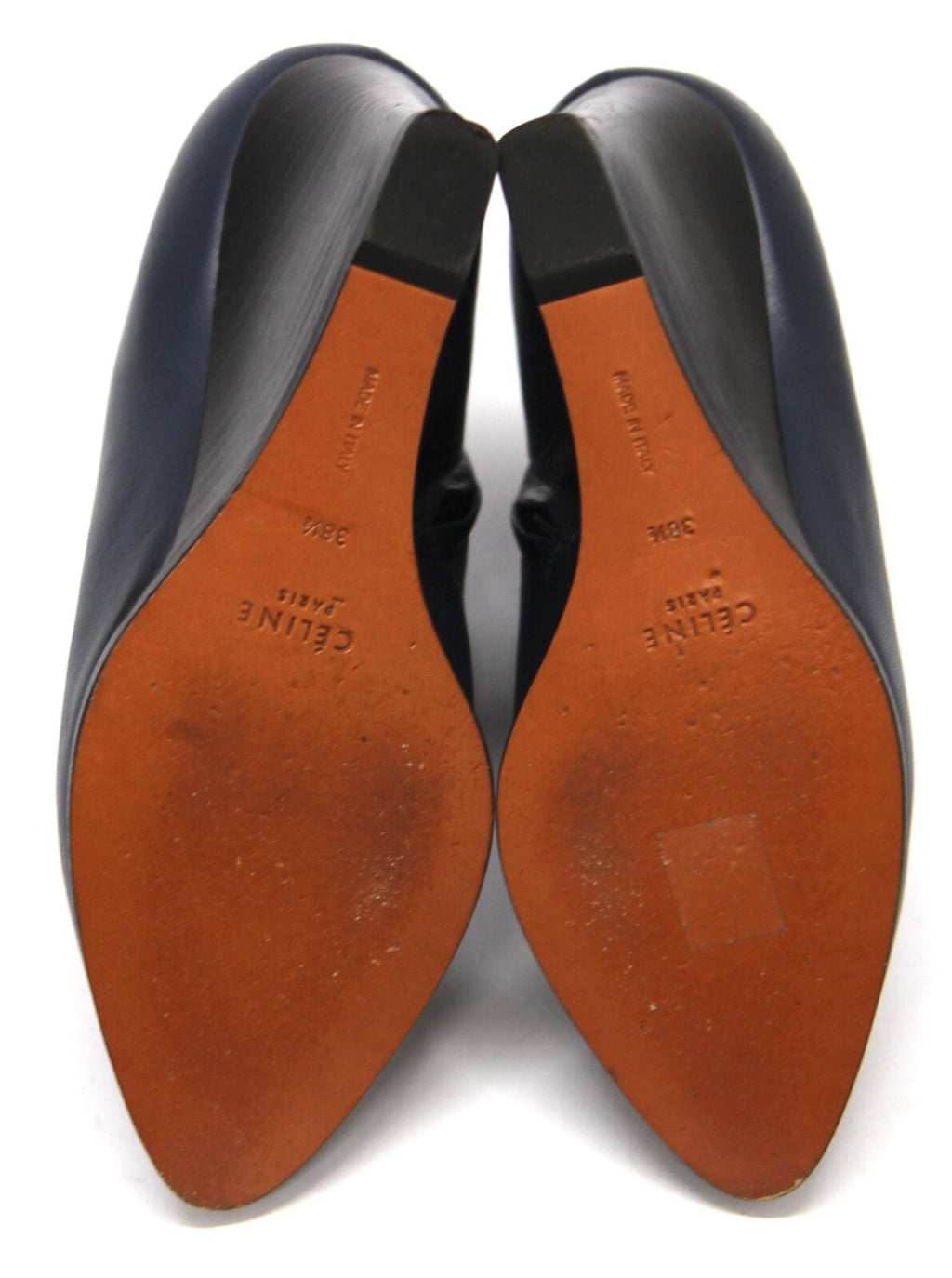 CELINE Navy Leather Wedge Ankle Boots - size 38.5 - AU 8