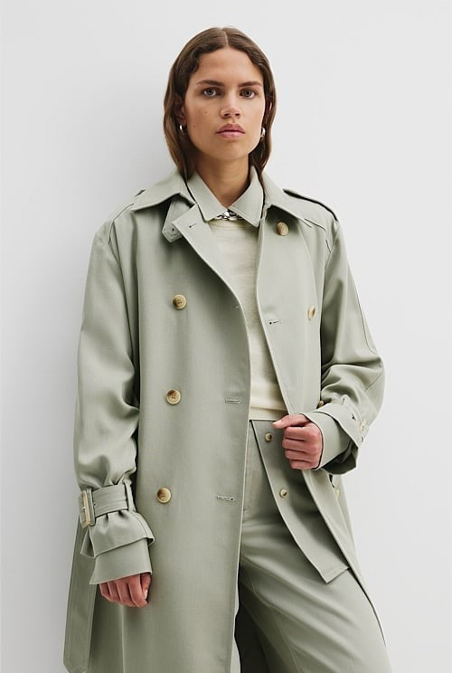 COUNTRY ROAD Longline Trench Coat - Dark Pistachio - size L - XL - RRP $399.00