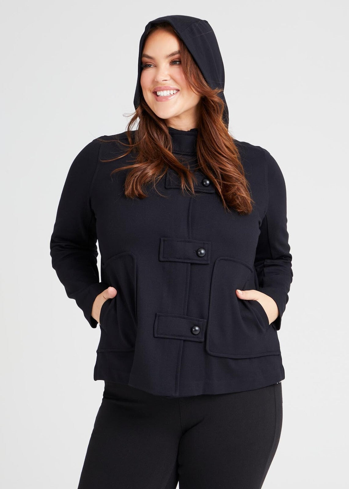 TAKING SHAPE Ponte Hooded Duffle Jacket - size 16-18 (S) - RRP $189.95