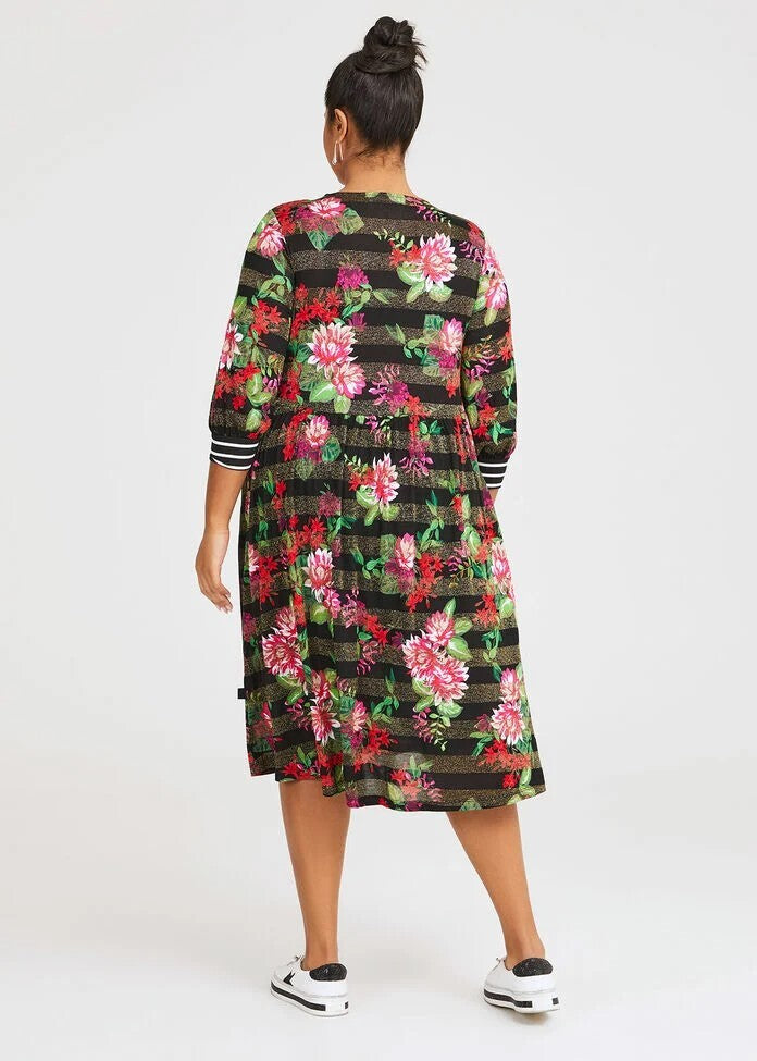 TAKING SHAPE Natural Floral Stripe Adorn Dress - size 16 /18 / 20 - RRP $149.95