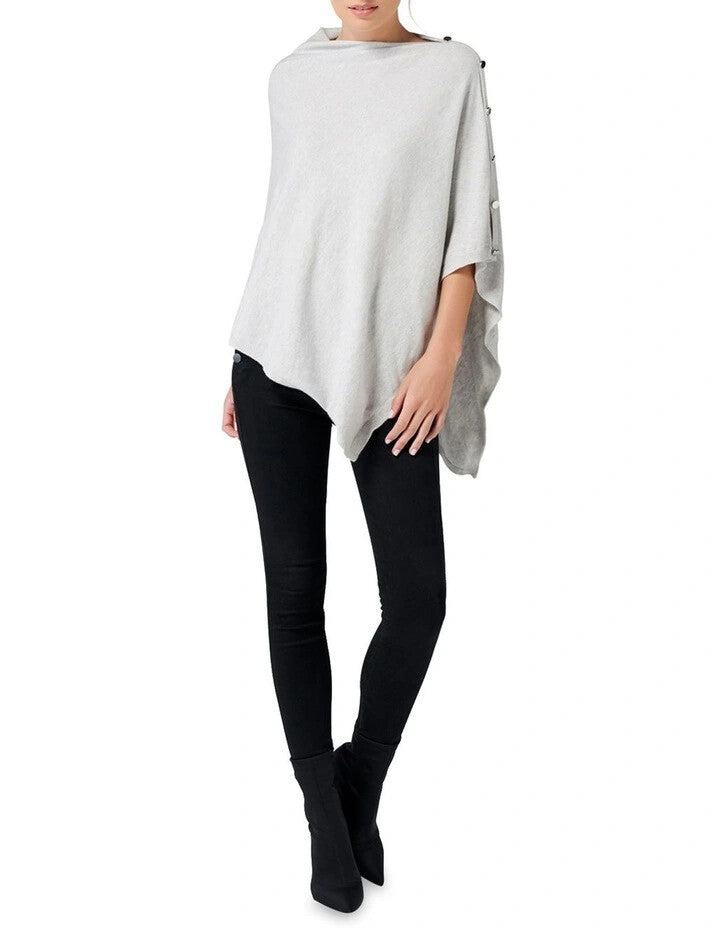 FOREVER NEW Chloe Button Poncho - Light Grey - RRP $69.99