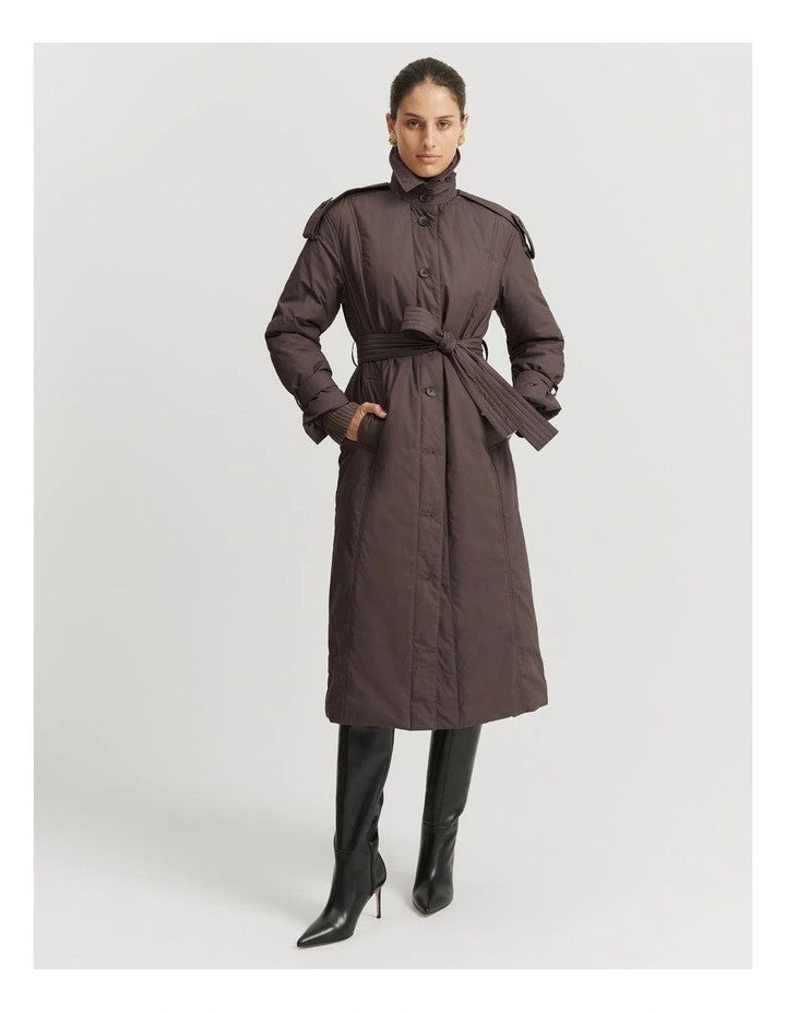 COUNTRY ROAD Padded Trench Coat - Truffle - size L - XL - RRP  $399.00