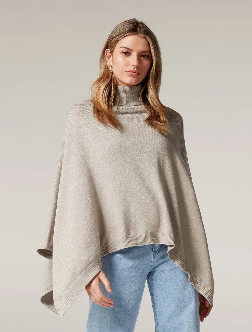 FOREVER NEW Sophie Roll Neck Poncho - Stone - RRP $79.99