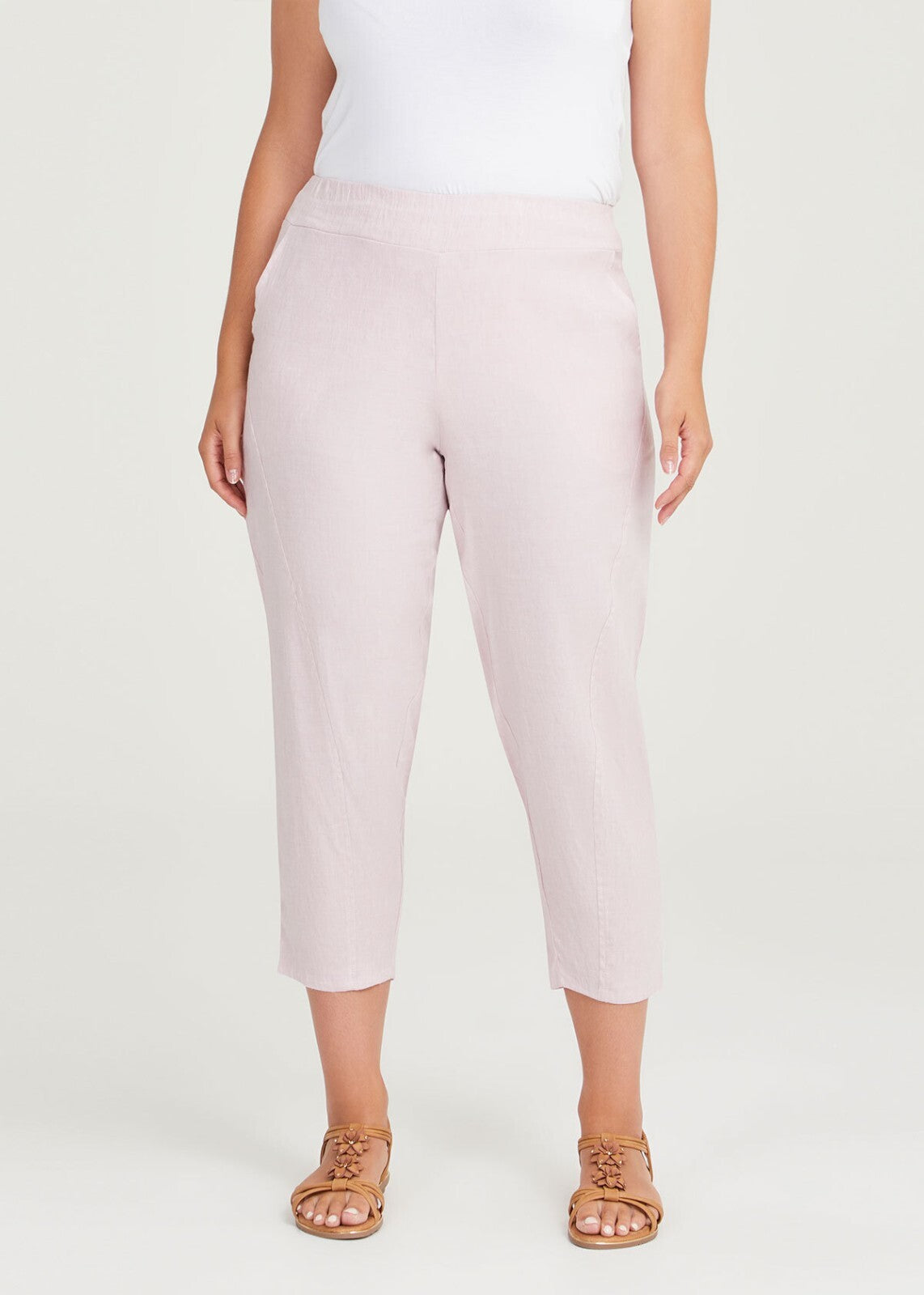 TAKING SHAPE Stretch Linen Lounge Crop Pants -Dusty Pink -size  20 - RRP $149.99