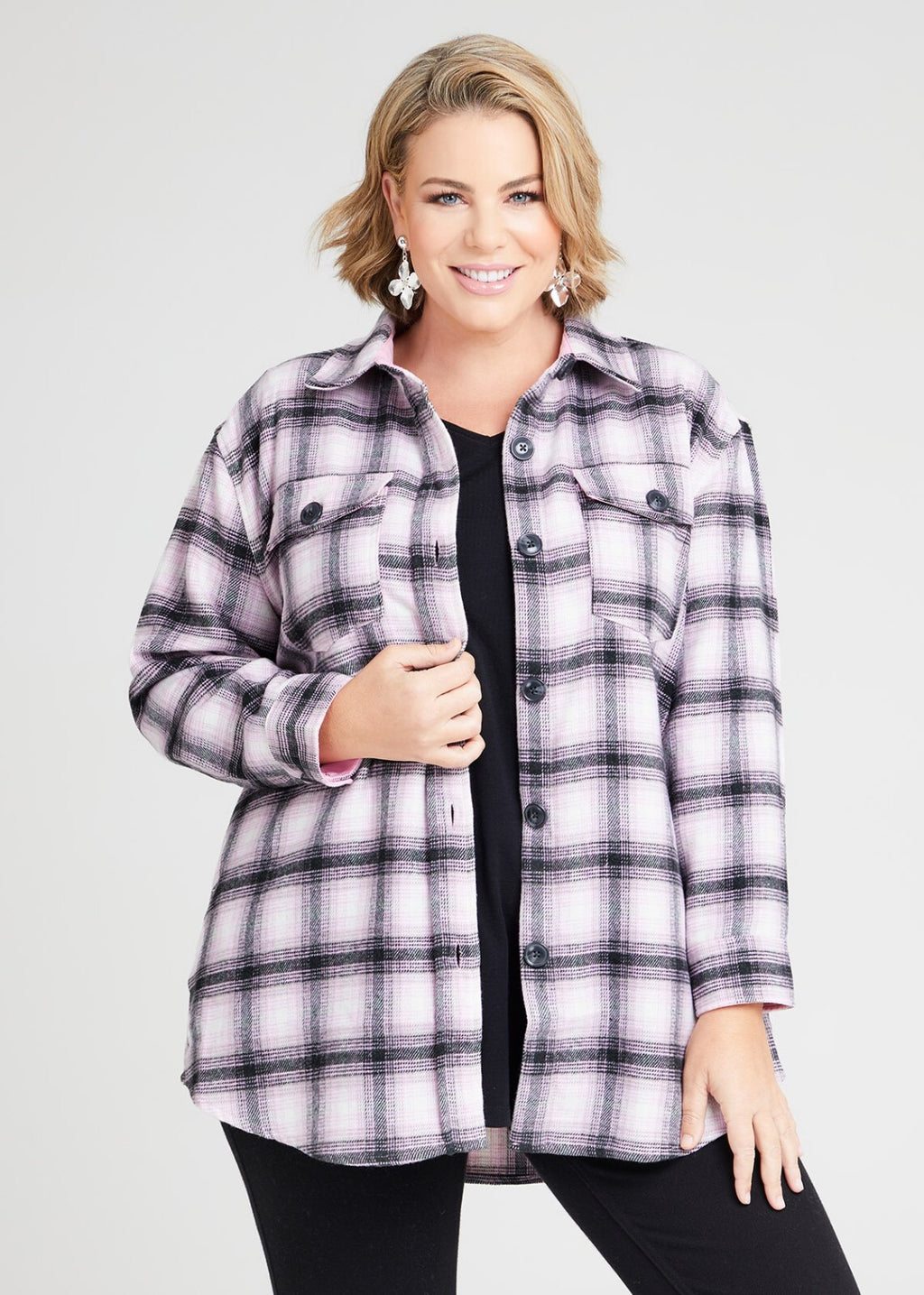 TAKING SHAPE - VIRTUELLE Checkered Overshirt Shacket - size 16 - RRP $169.95