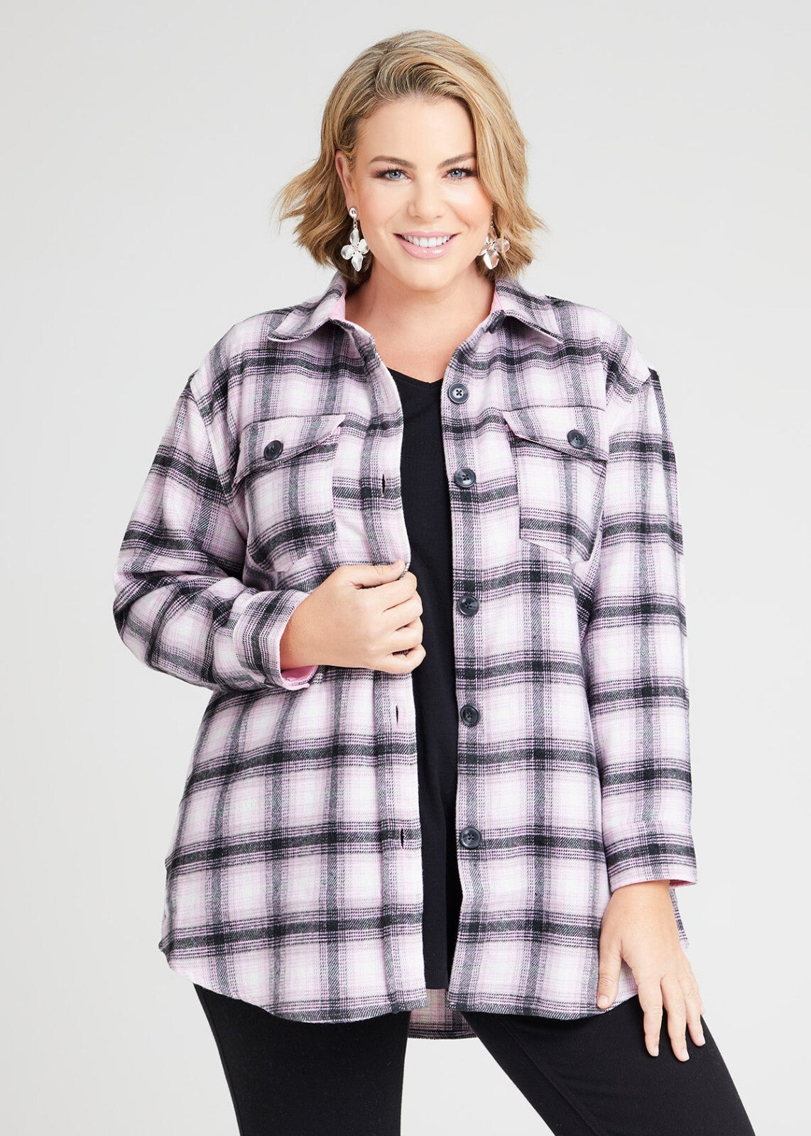 TAKING SHAPE - VIRTUELLE Checkered Overshirt Shacket - size 16 - RRP $169.95