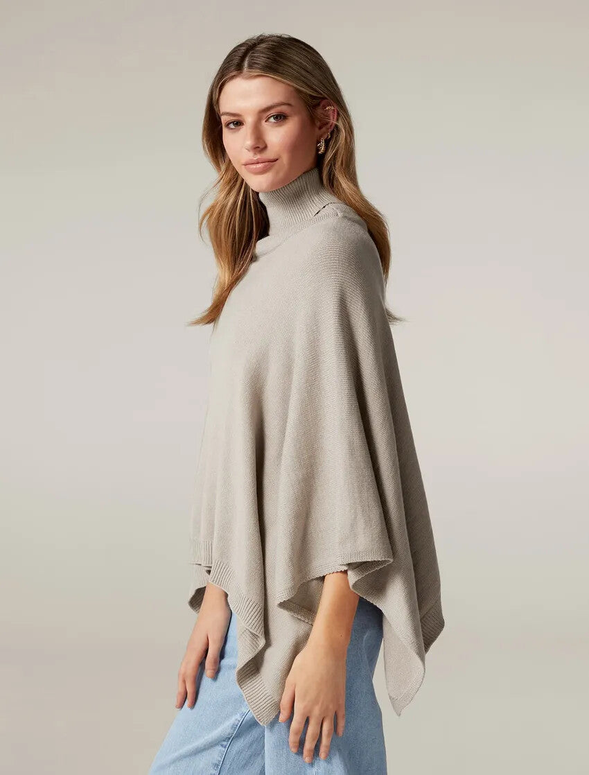 FOREVER NEW Sophie Roll Neck Poncho - Stone - RRP $79.99