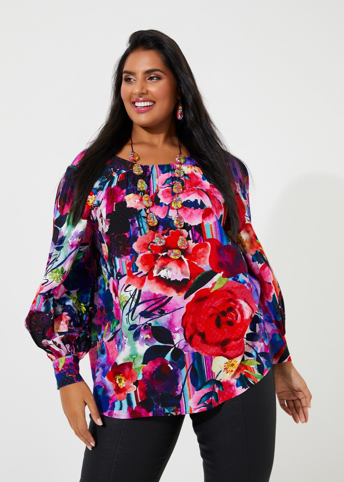 TAKING SHAPE Natural Painterly Floral Top - sizes 18 / 20 / 22 - RRP $139.95
