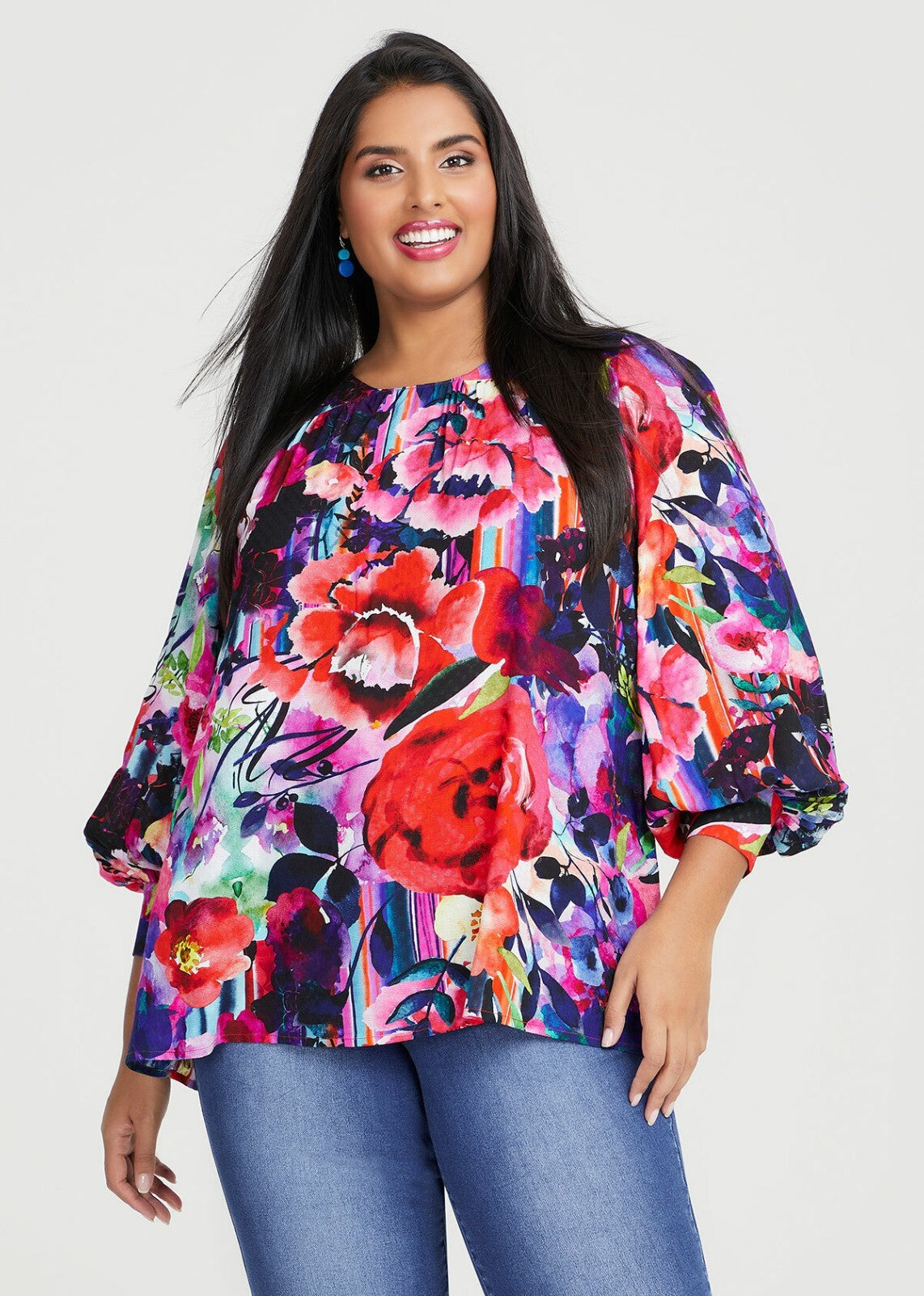 TAKING SHAPE Natural Painterly Floral Top - sizes 18 / 20 / 22 - RRP $139.95