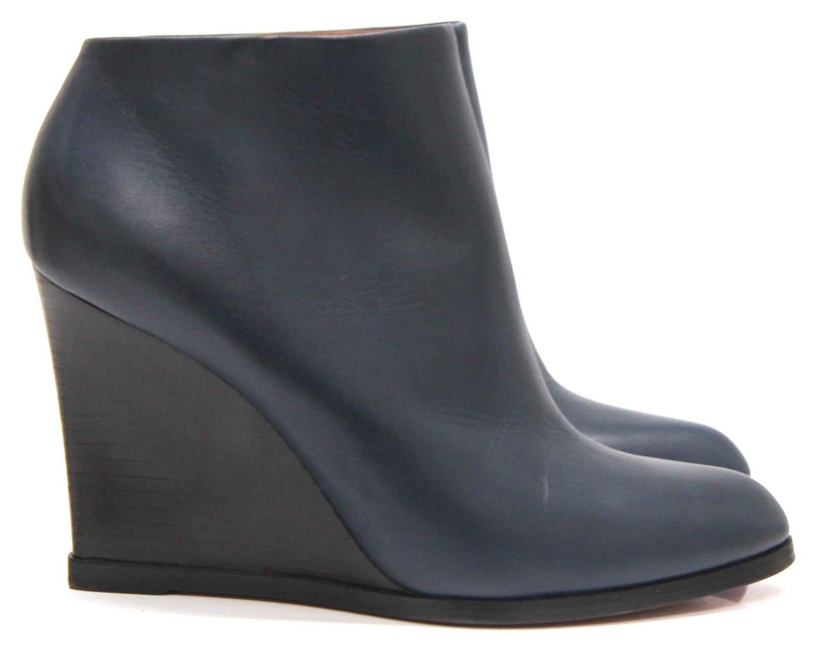 CELINE Navy Leather Wedge Ankle Boots - size 38.5 - AU 8