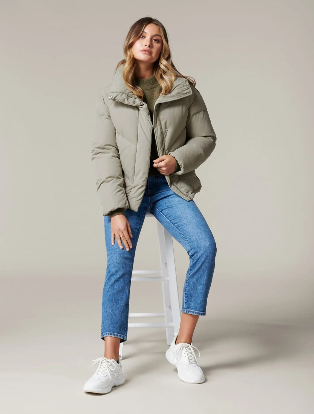 FOREVER NEW Jenny Cropped Puffa Jacket - Sage -sizes 12 / 14 / 16 - RRP  $159.99