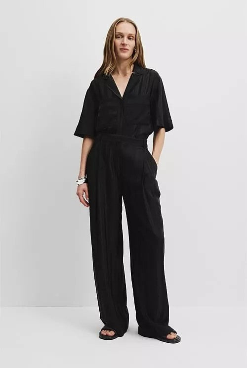 COUNTRY ROAD Self Stripe Pants - Black -size 8 - RRP  $179.00
