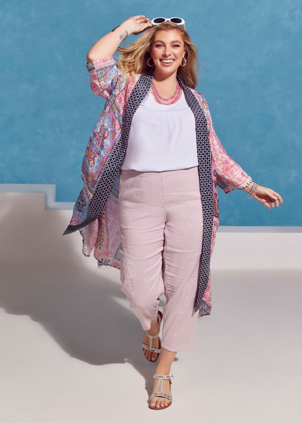 TAKING SHAPE Stretch Linen Lounge Crop Pants -Dusty Pink -size  20 - RRP $149.99