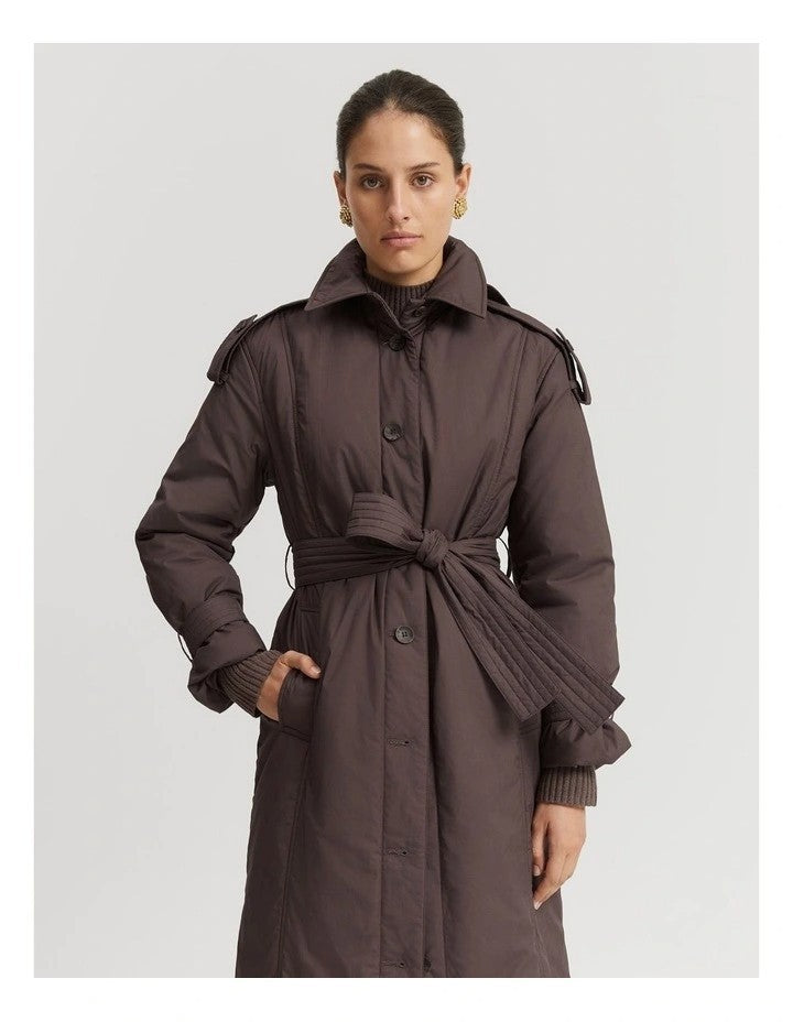 COUNTRY ROAD Padded Trench Coat - Truffle - size L - XL - RRP  $399.00
