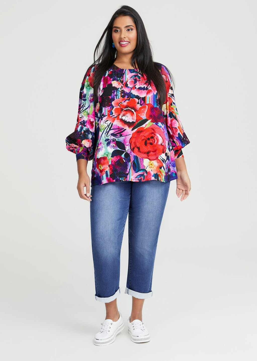 TAKING SHAPE Natural Painterly Floral Top - sizes 18 / 20 / 22 - RRP $139.95