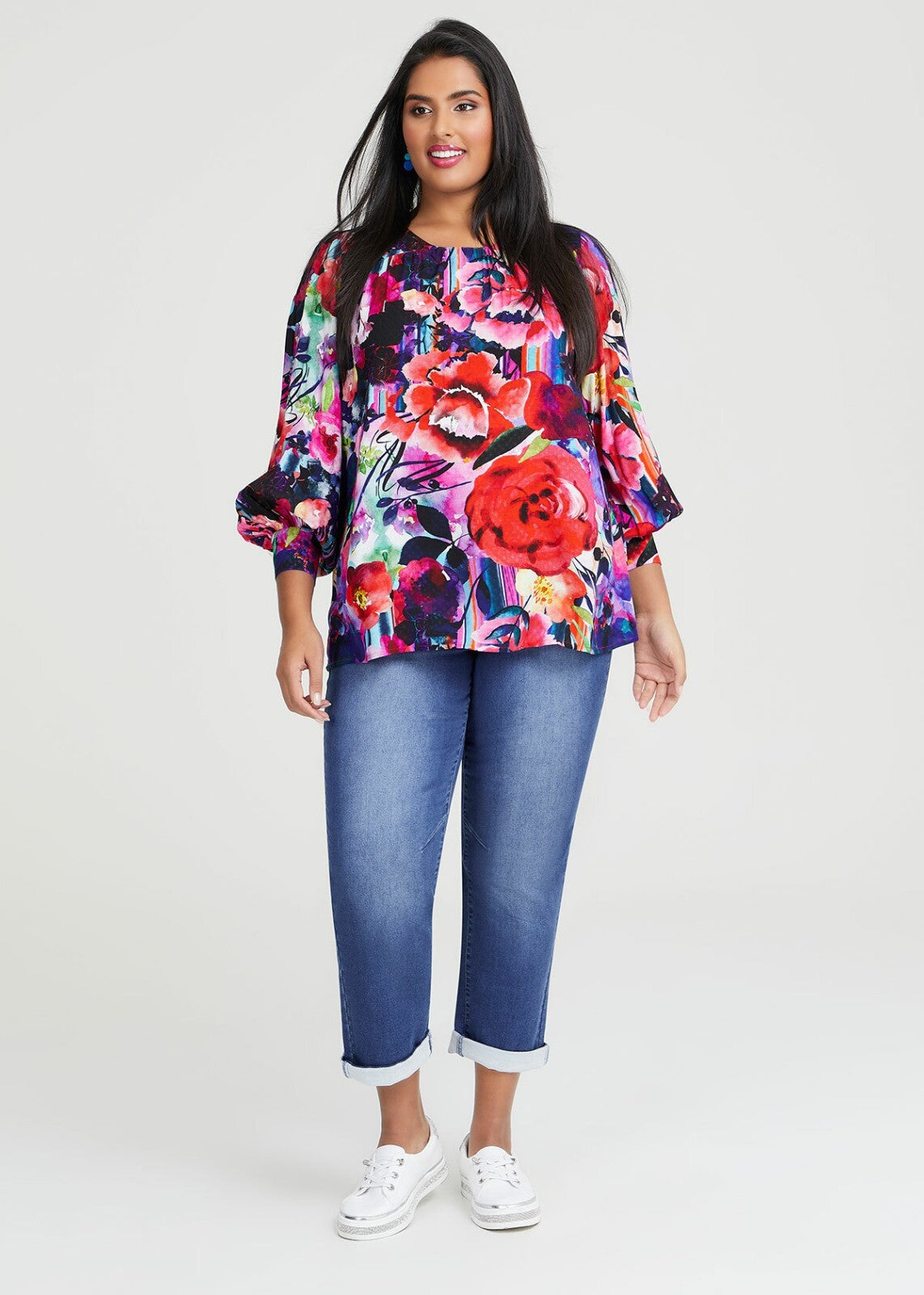 TAKING SHAPE Natural Painterly Floral Top - sizes 18 / 20 / 22 - RRP $139.95