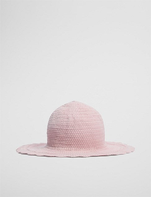 COUNTRY ROAD Organic Cotton Knit Bucket Hat - Baby - Pink & White - RRP  $49.95