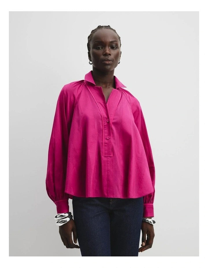 COUNTRY ROAD Self Stripe Popover Top / Shirt / Blouse - size 8 - RRP $179.00