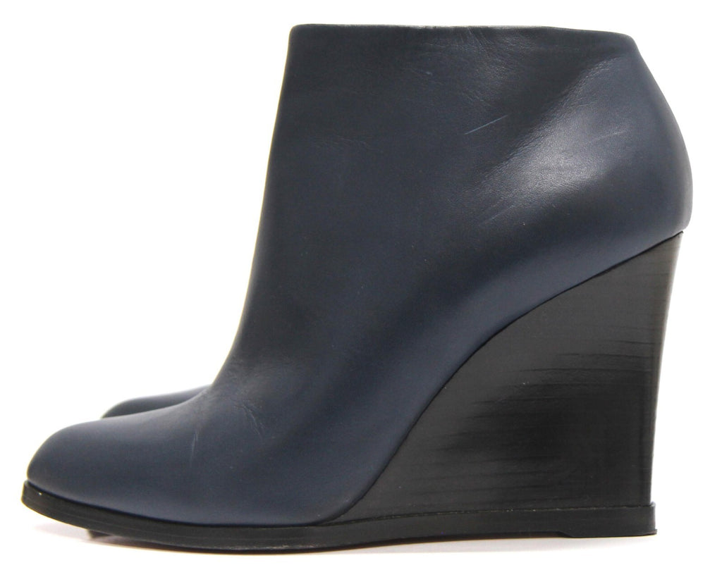 CELINE Navy Leather Wedge Ankle Boots - size 38.5 - AU 8