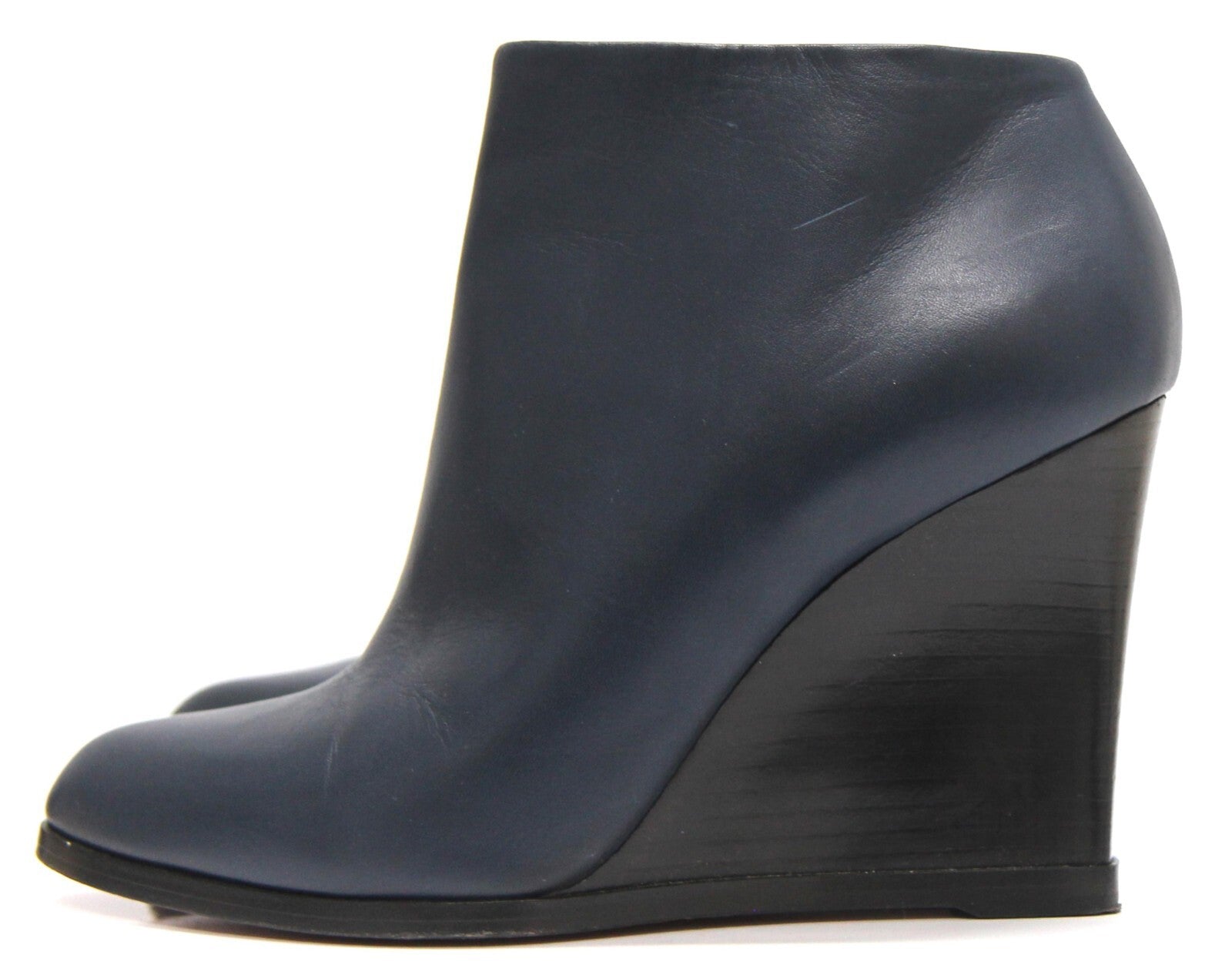 CELINE Navy Leather Wedge Ankle Boots - size 38.5 - AU 8