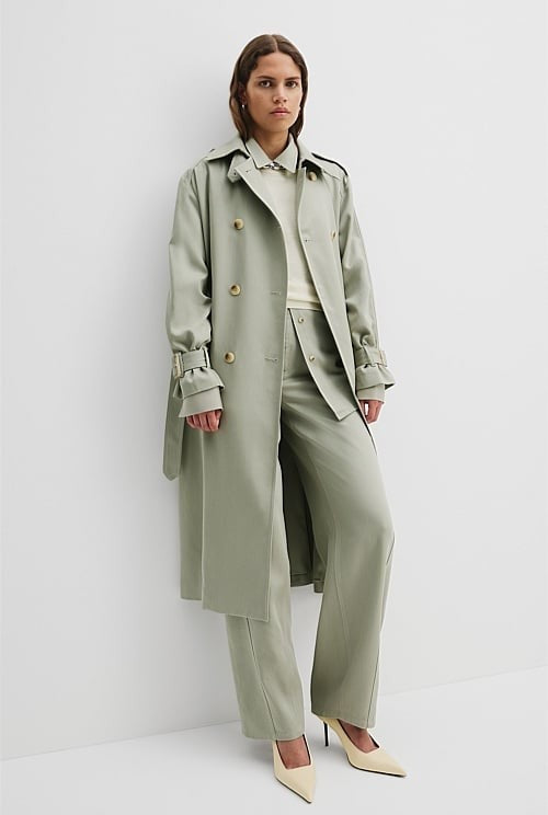COUNTRY ROAD Longline Trench Coat - Dark Pistachio - size L - XL - RRP $399.00
