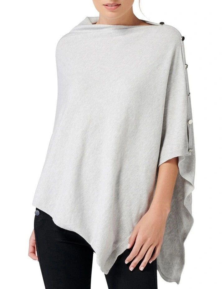FOREVER NEW Chloe Button Poncho - Light Grey - RRP $69.99