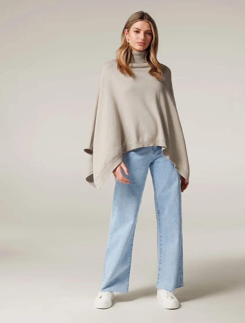 FOREVER NEW Sophie Roll Neck Poncho - Stone - RRP $79.99